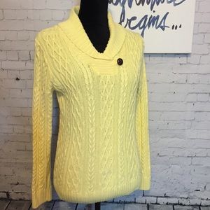 Croft & Barrow Yellow Knit Cord Sweater Cowl Neck